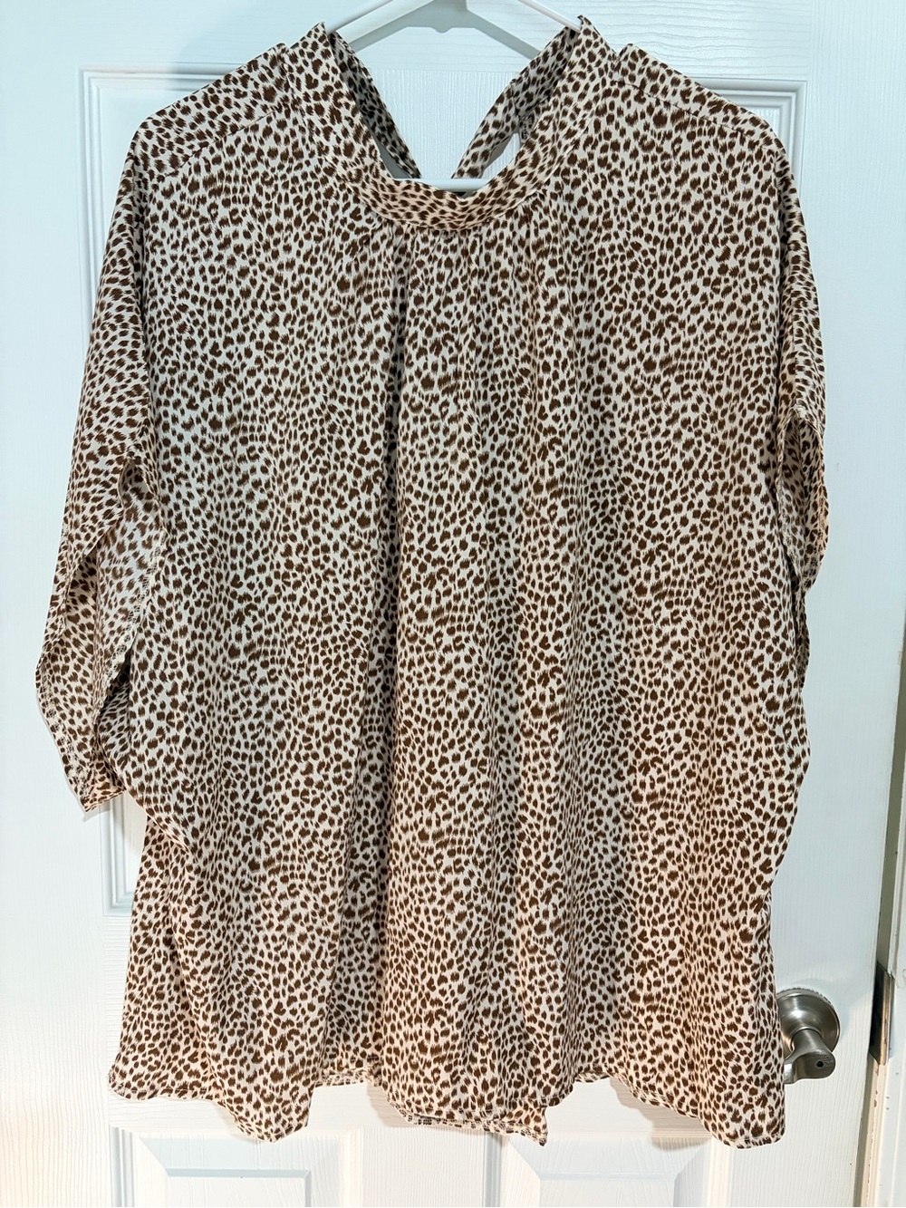 Leopard Print Tie-Back Blouse in Taupe and Brown